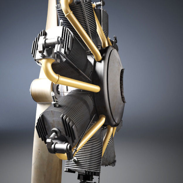 Airplane radial engine and propeller 3D model_4