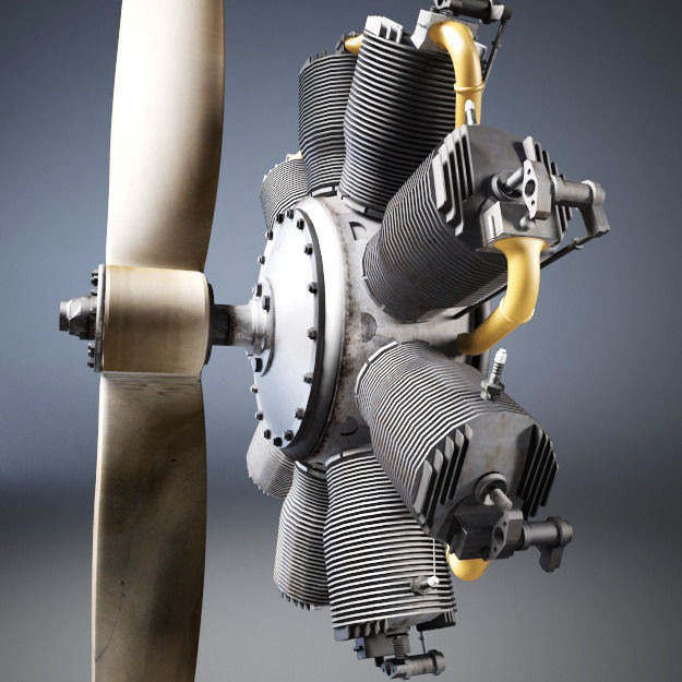 Airplane radial engine and propeller 3D model_3