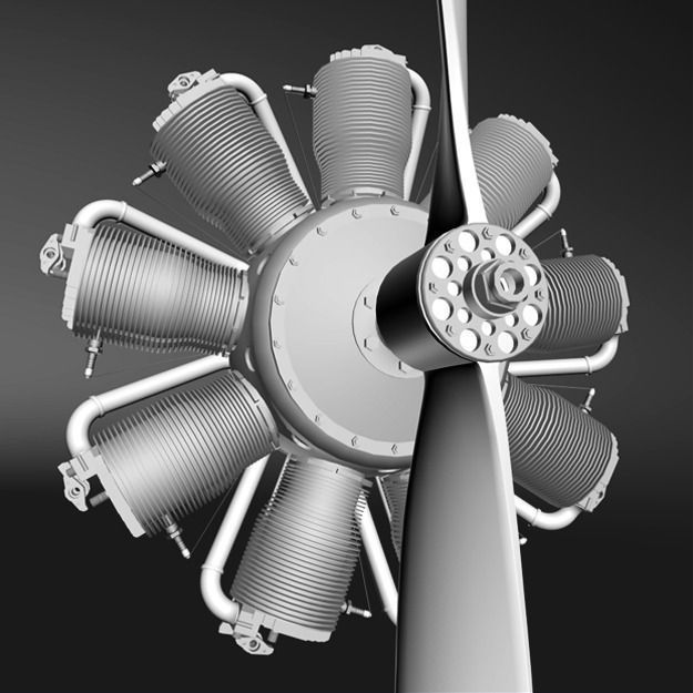 Airplane radial engine and propeller 3D model_8