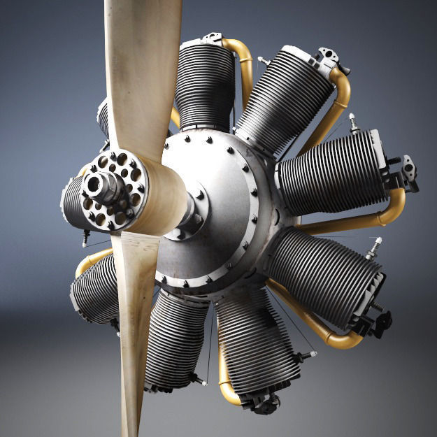 Airplane radial engine and propeller 3D model_2