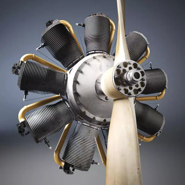 Airplane radial engine and propeller 3D model_0