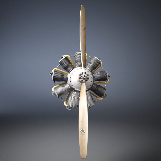 Airplane radial engine and propeller 3D model_7