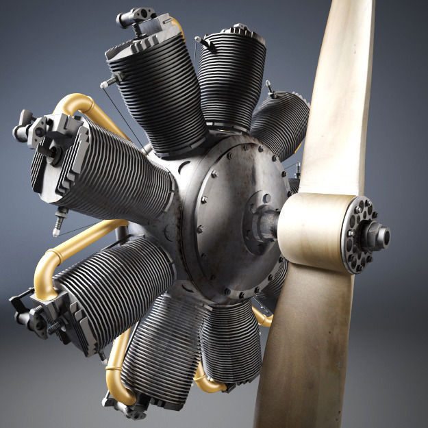 Airplane radial engine and propeller 3D model_6