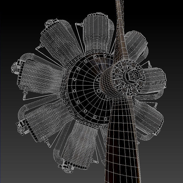 Airplane radial engine and propeller 3D model_1