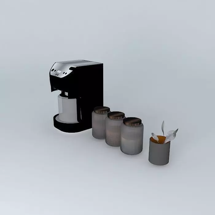 Coffee maker with jars and spoons Free 3D model