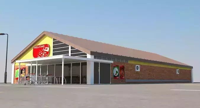 Super Market Building With Parking Space 3D model