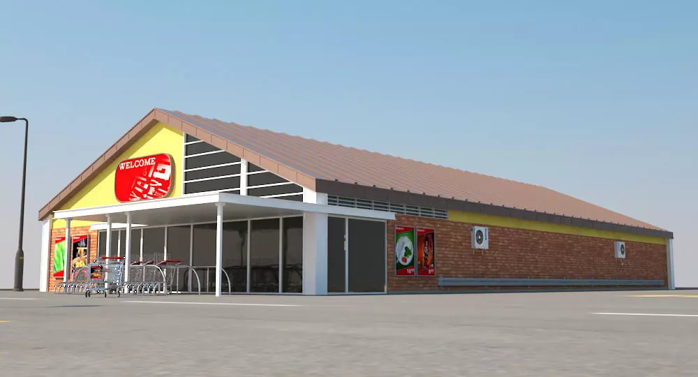 Super Market Building With Parking Space 3D model