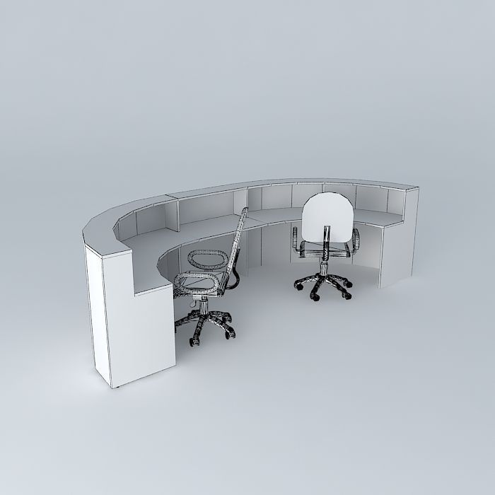 Curved counter 180 Elongated for 2 seats Free 3D model_4