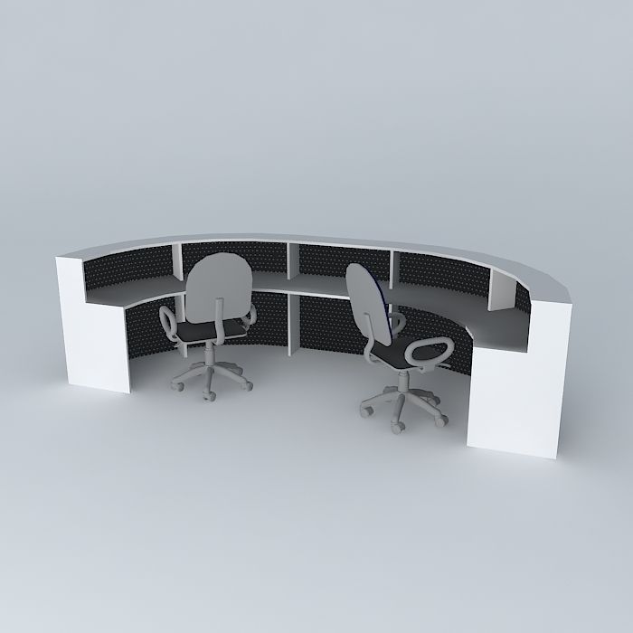 Curved counter 180 Elongated for 2 seats Free 3D model_1