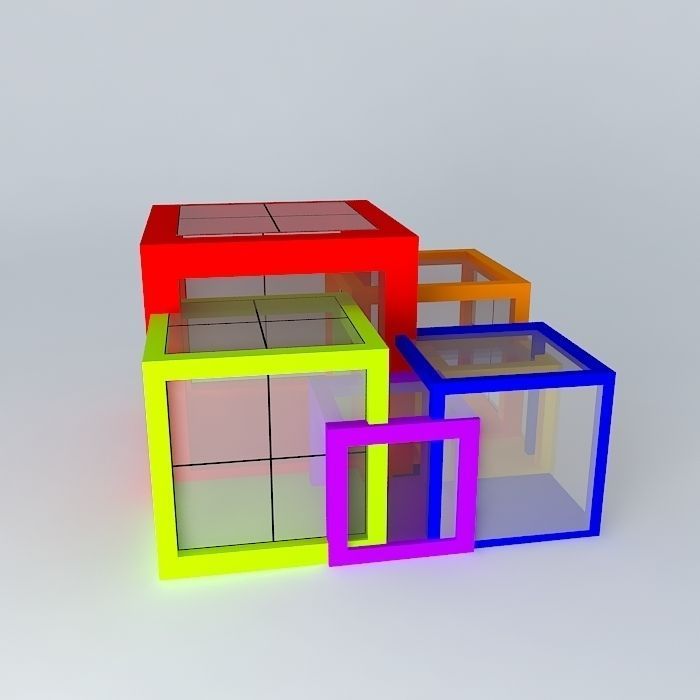 pavilion three colored cubes 3D model_2