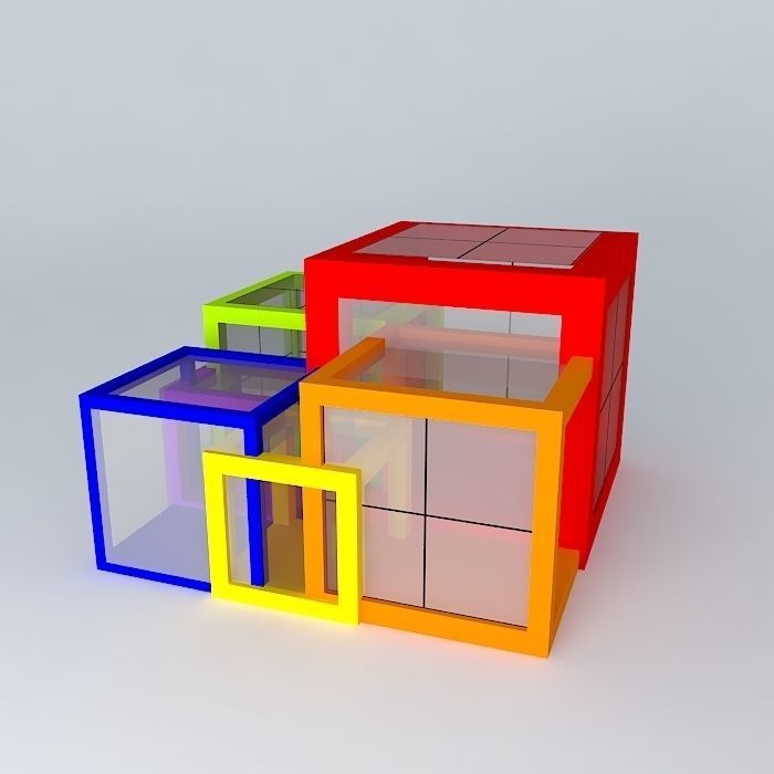 pavilion three colored cubes 3D model_1