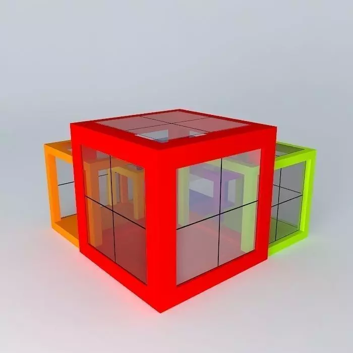 pavilion three colored cubes 3D model_0