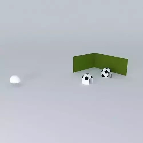 A gate soccer field with two soccer balls and wall