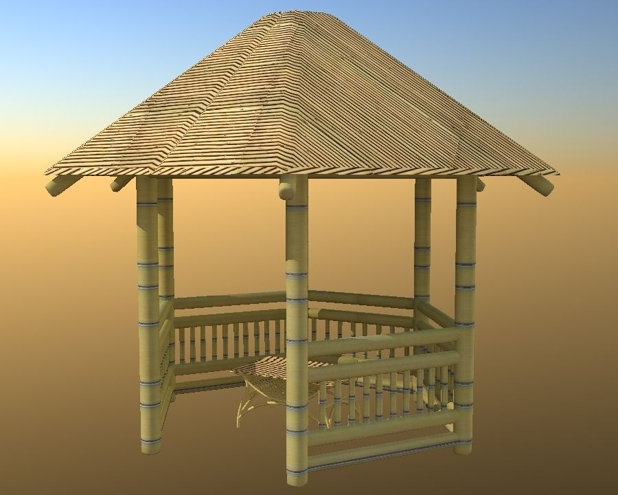 Bamboo Gazebo Low-poly 3D model_4
