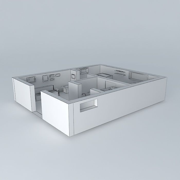 Rooms apartment with kitchen and living room Free 3D model_3