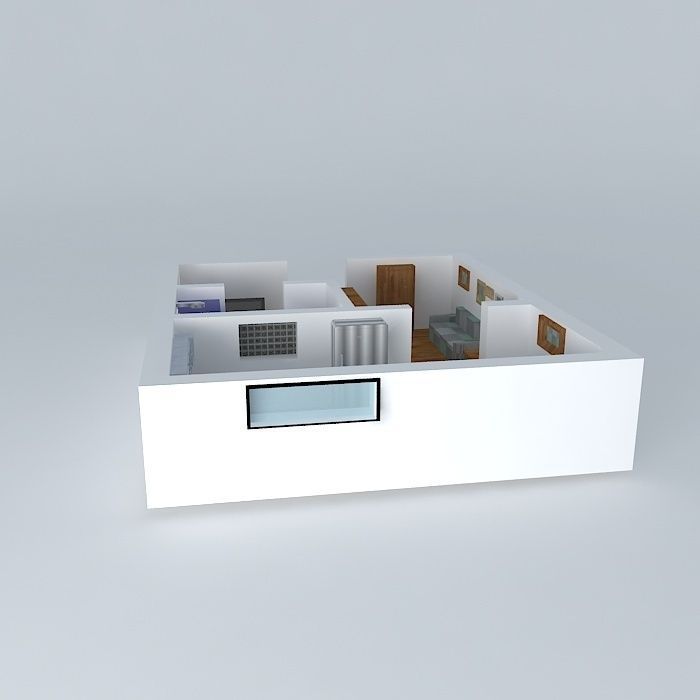 Rooms apartment with kitchen and living room Free 3D model_2