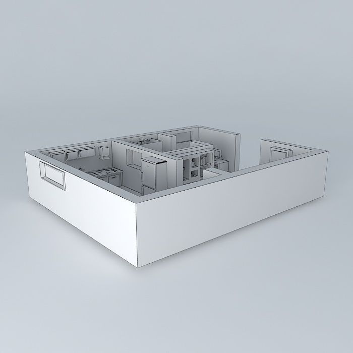 Rooms apartment with kitchen and living room Free 3D model_4