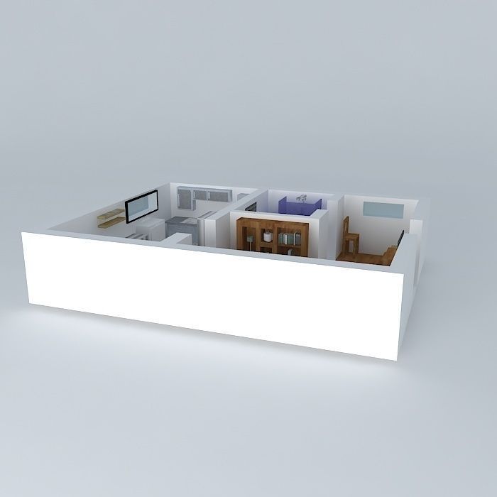 Rooms apartment with kitchen and living room Free 3D model_1