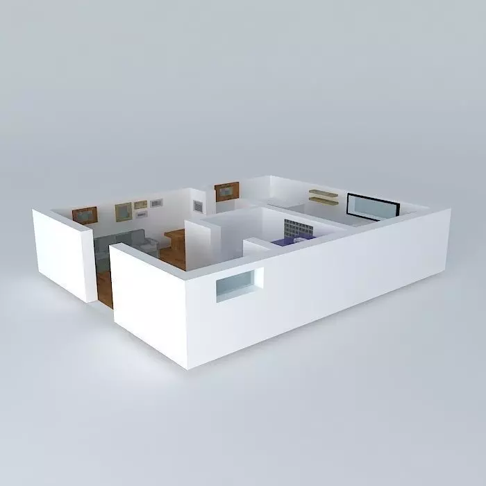 Rooms apartment with kitchen and living room Free 3D model_0