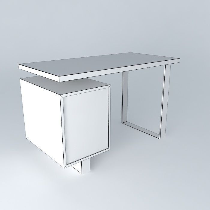 Desk With Drawers Free 3D model_4