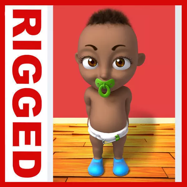 Black baby Cartoon Rigged 3D model