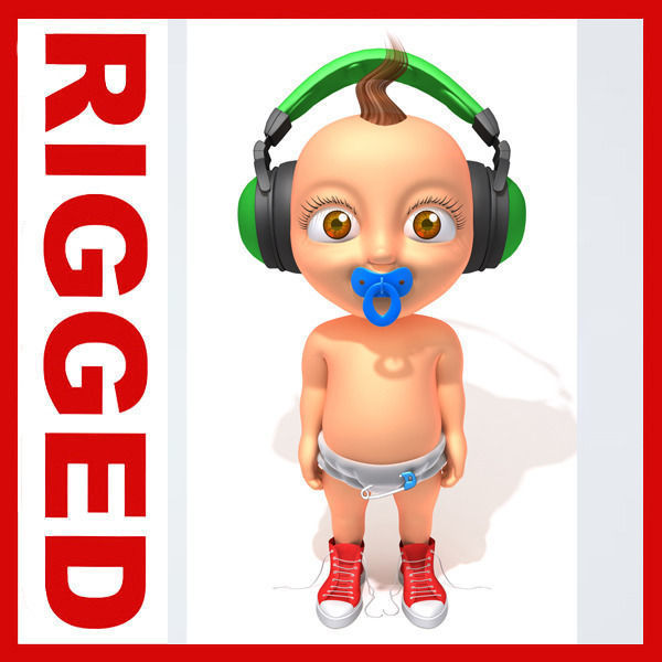 Hip Hop baby Cartoon Rigged  3D model_1