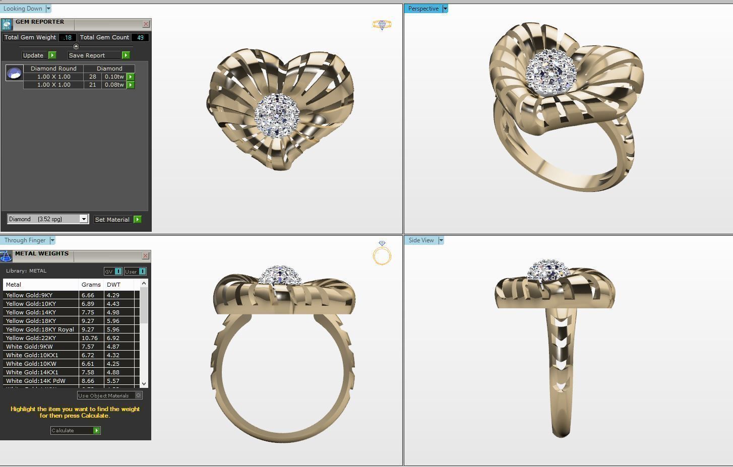 Heart ring with diamond stones 3D print model_1