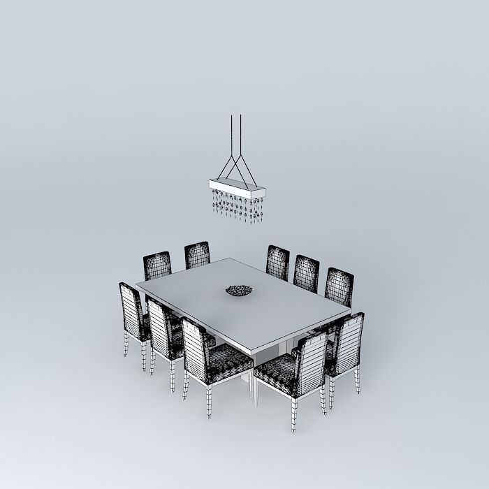 Table dining with chairs Free 3D model_4