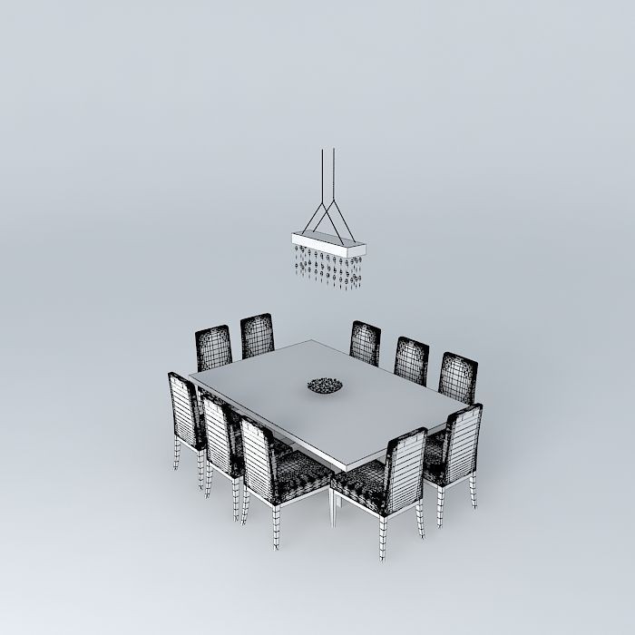 Table dining with chairs Free 3D model_3