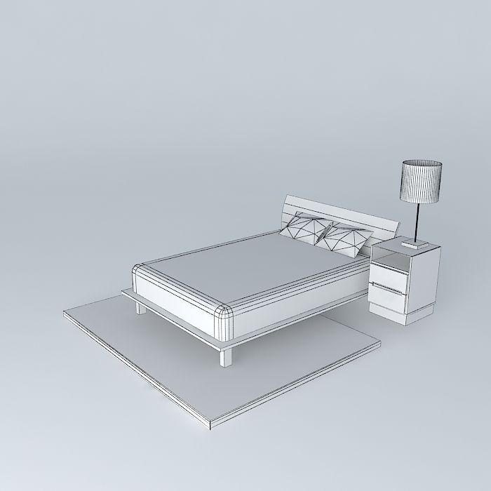 Bed set and rug Free 3D model_4