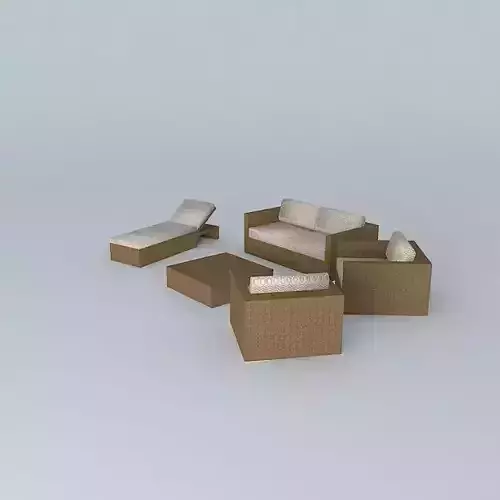 Sofa, armchair, lounge chair and table Wicker center