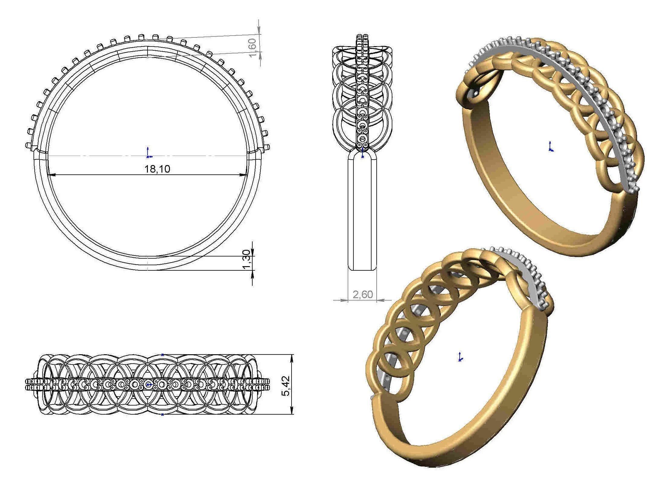 Ring gold and diamond 3D print model_7
