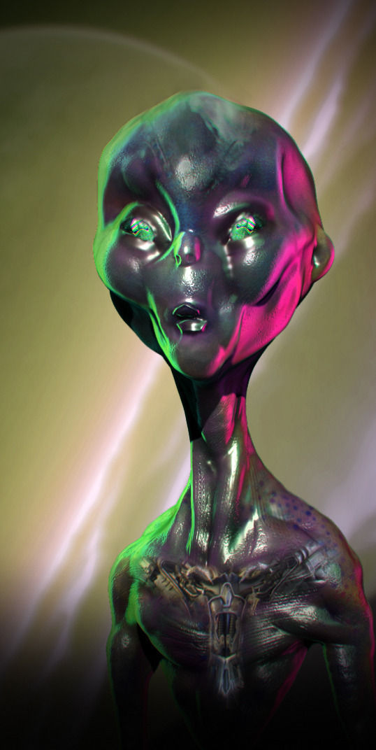 Extraterrestrial alien with face and eyes 3D model_1