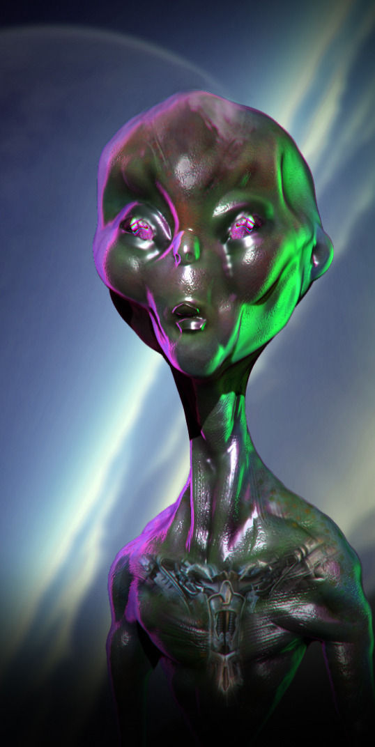Extraterrestrial alien with face and eyes 3D model_2