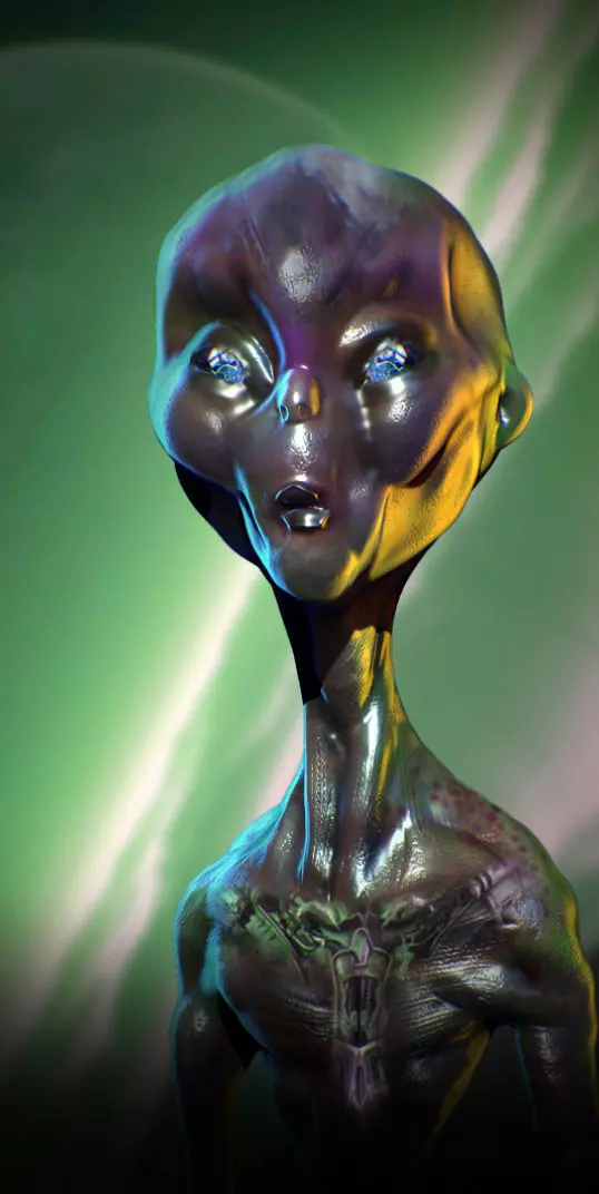 Extraterrestrial alien with face and eyes 3D model_0