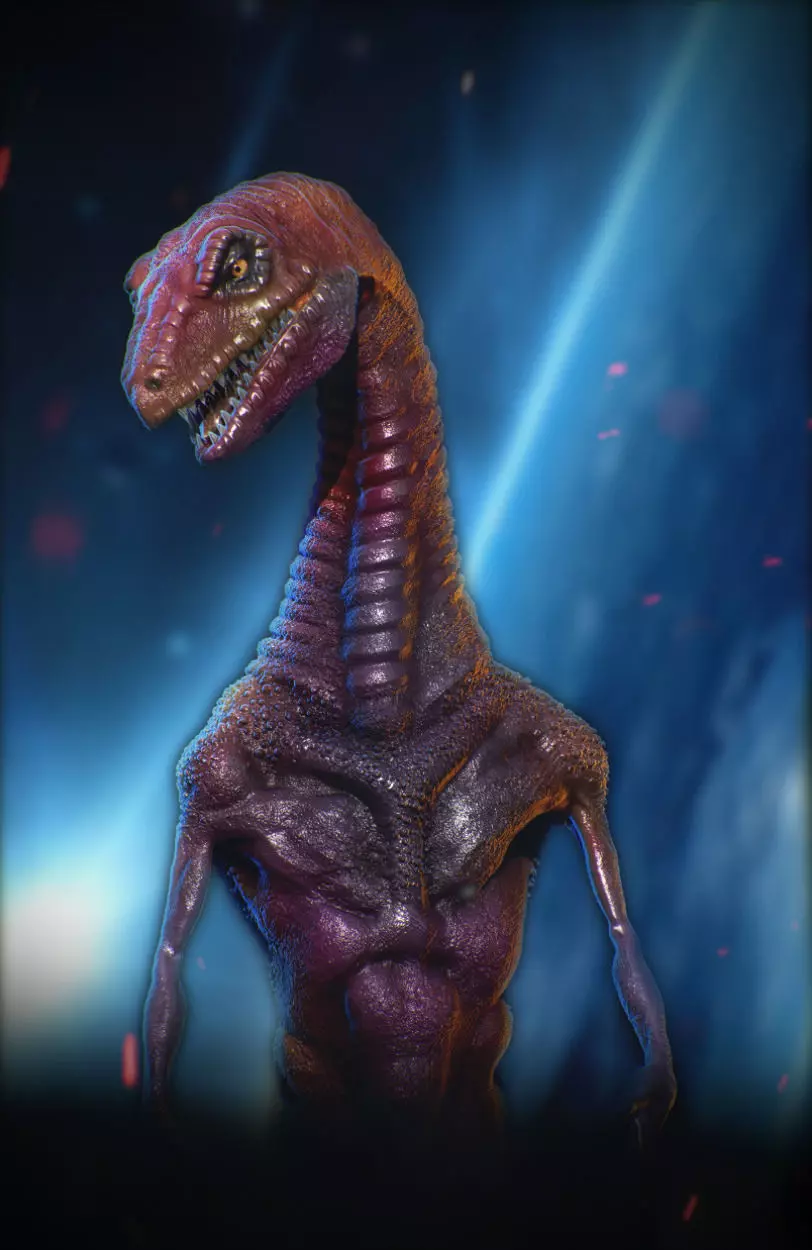Dinolien alien creature with head 3D model_0