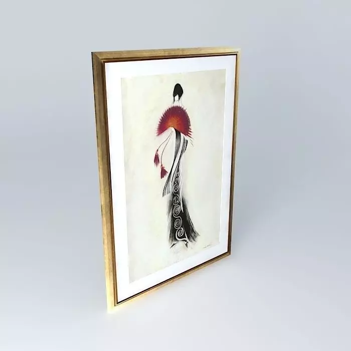 Lady with Red Fan 2 By Marilyn Robertson Free 3D model_0