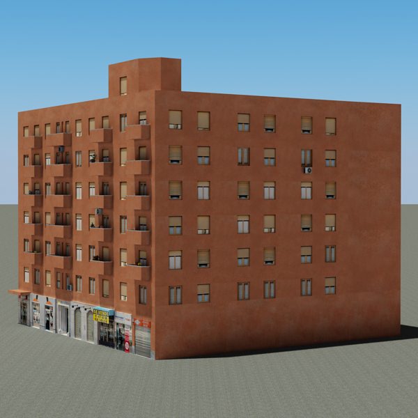 Building apartment with balconies Low-poly 3D model_3