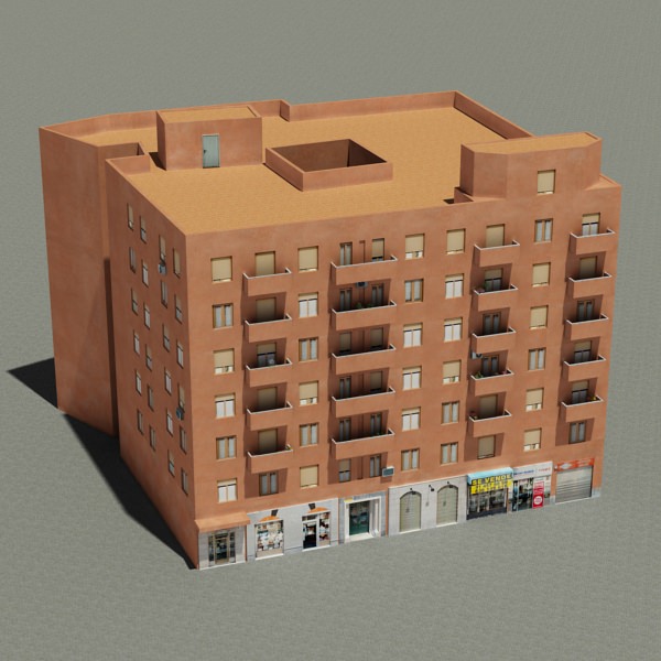 Building apartment with balconies Low-poly 3D model_1