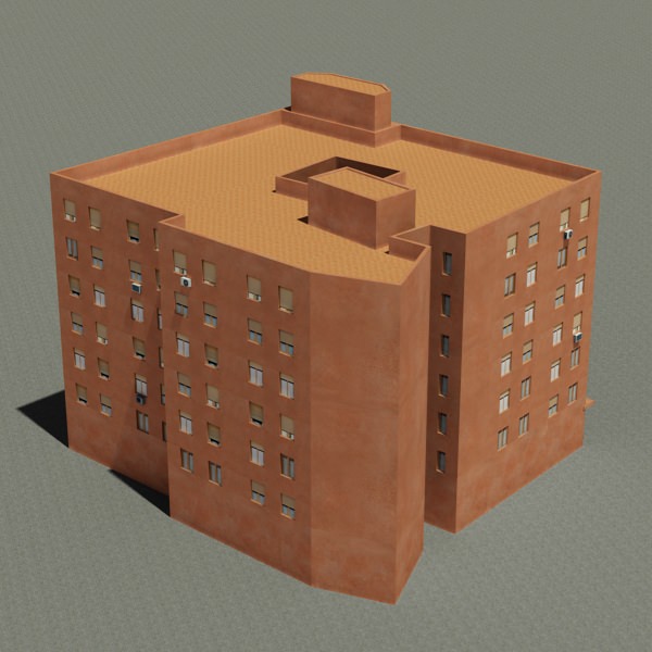 Building apartment with balconies Low-poly 3D model_2