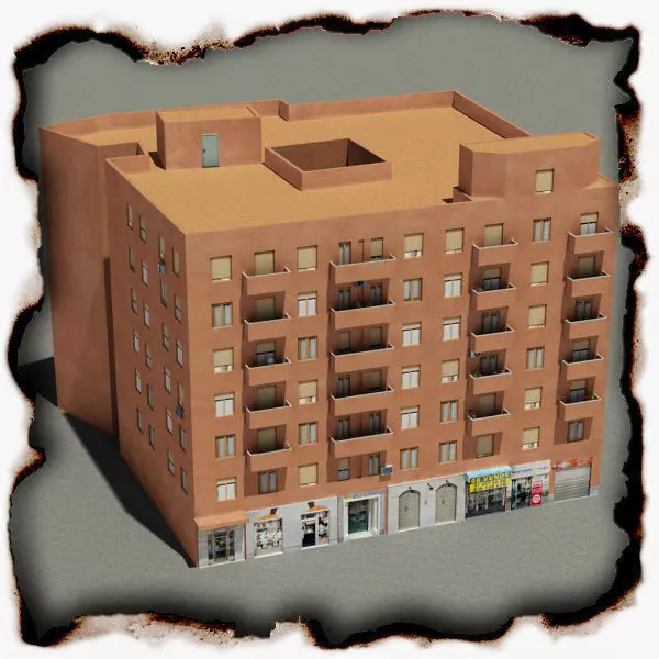 Building apartment with balconies Low-poly 3D model_0