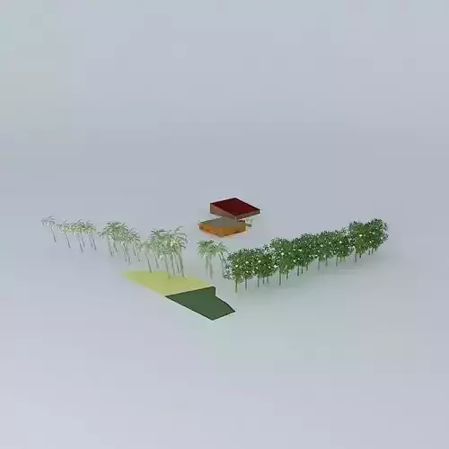Bulding house in middle of field 3D model