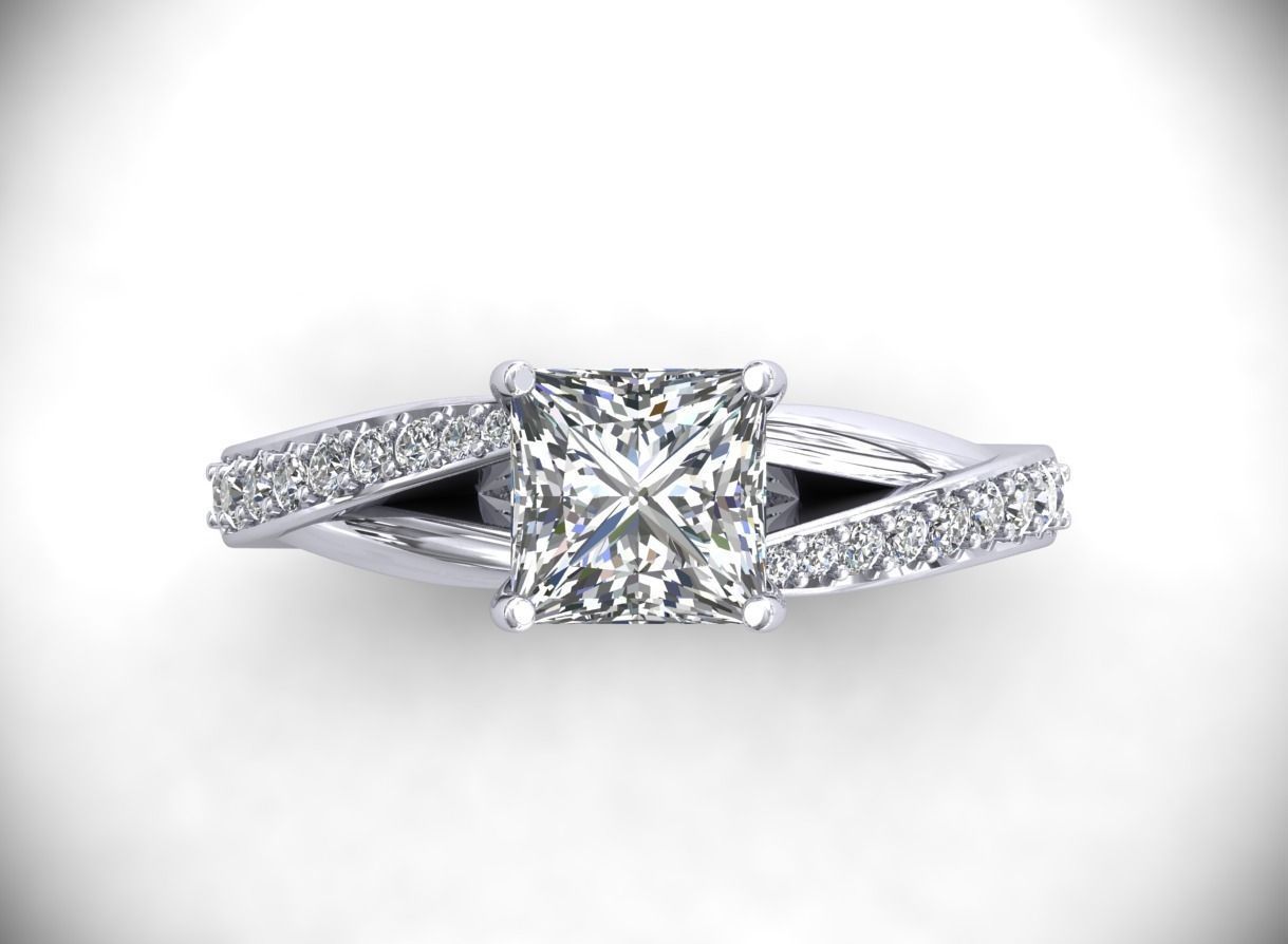 Ring Model princess cut diamond engagement 3D print model_1