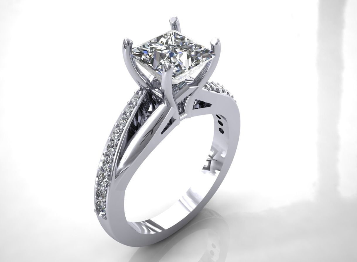 Ring Model princess cut diamond engagement 3D print model_0