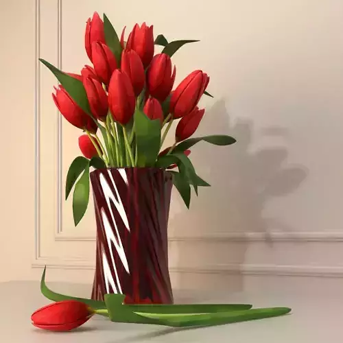 Red Tulip Flower 3D model