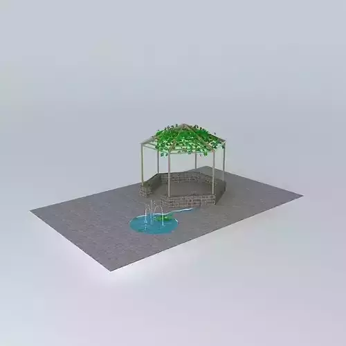 Arbor wooden gazebo with fountain in middle