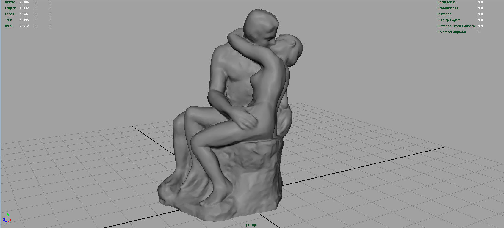 The Kiss Rodin sculpture Low-poly 3D model_4