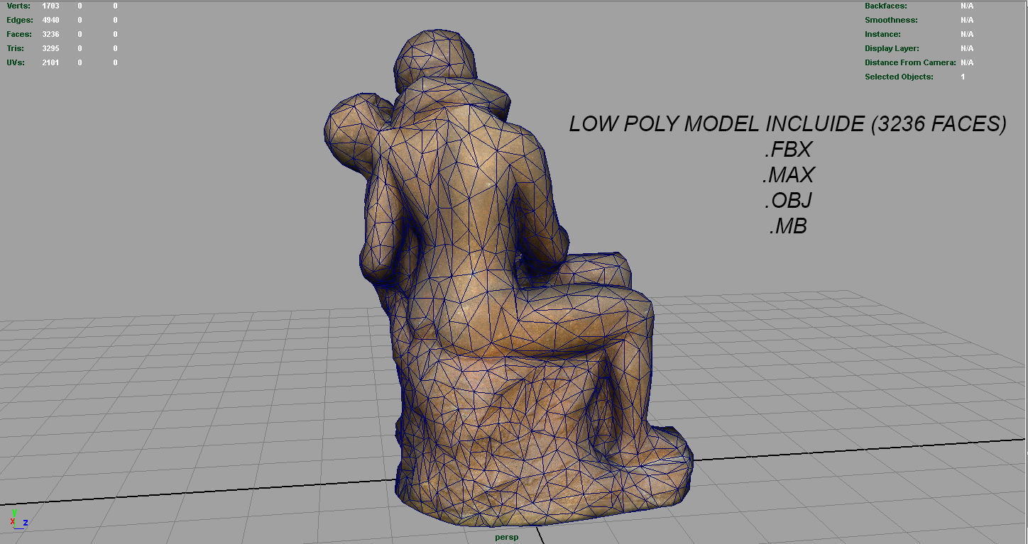 The Kiss Rodin sculpture Low-poly 3D model_14