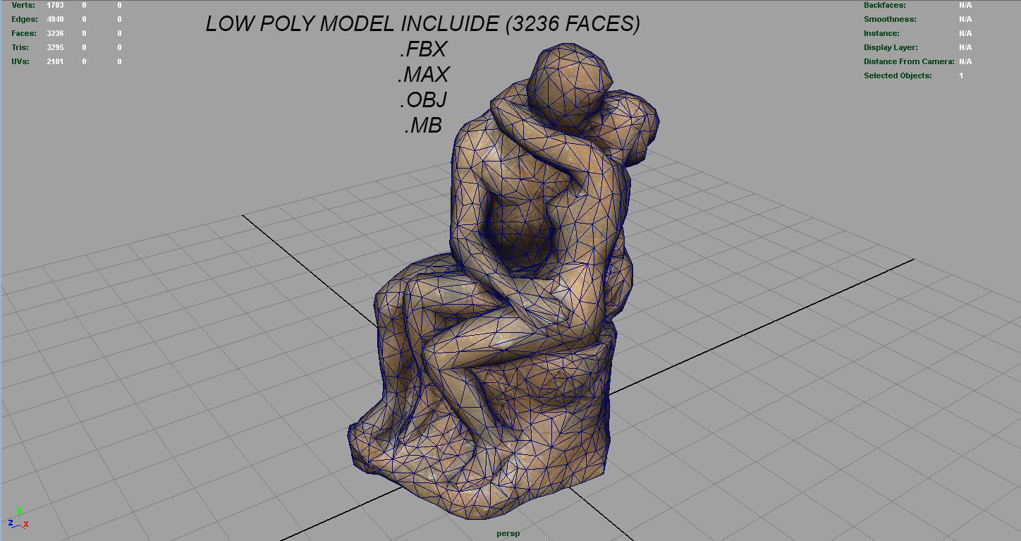 The Kiss Rodin sculpture Low-poly 3D model_13