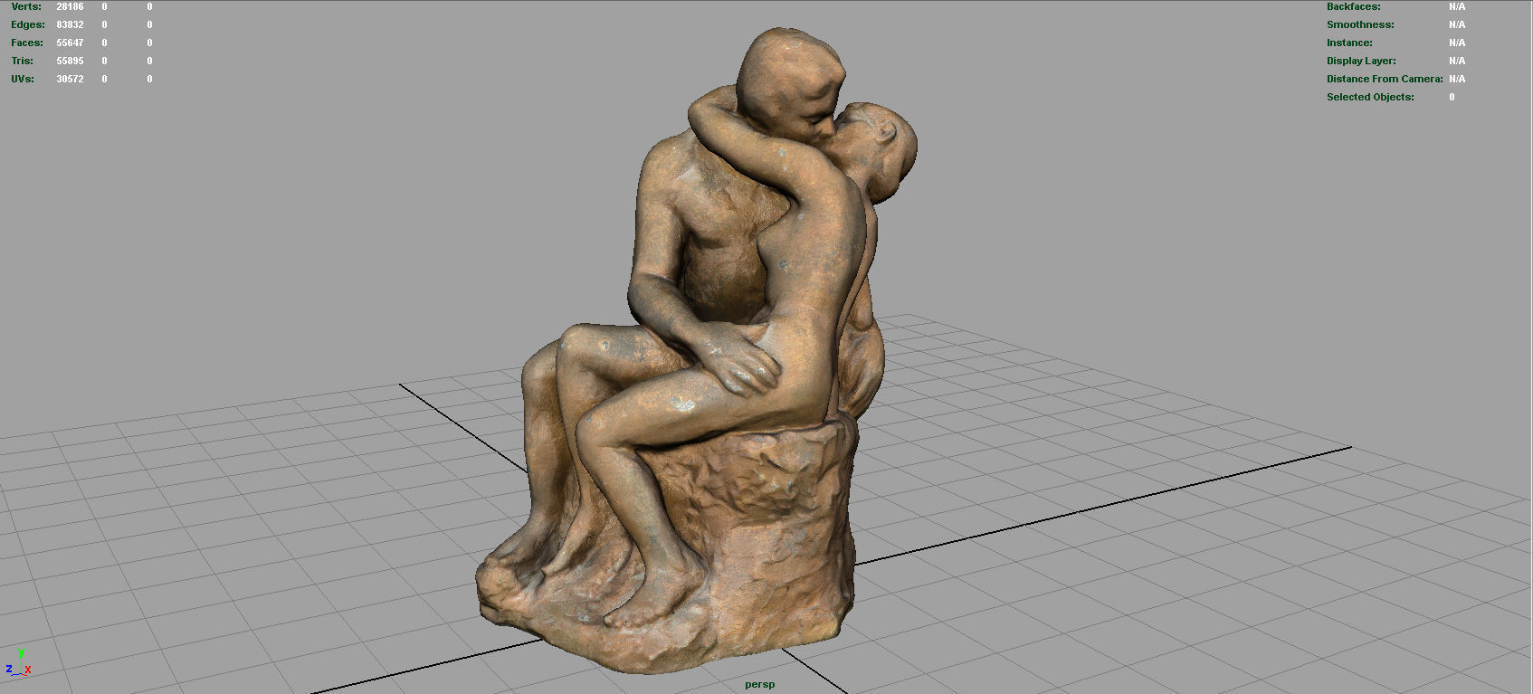 The Kiss Rodin sculpture Low-poly 3D model_5